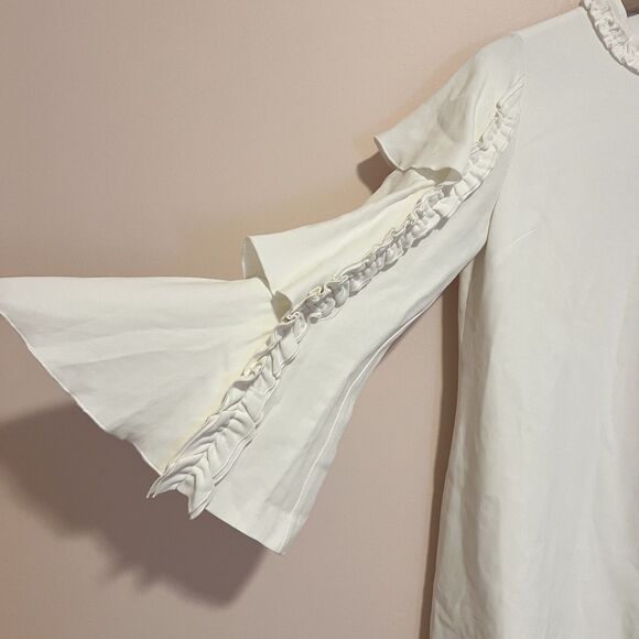 Alexis Marianne Tiered Bell-Sleeve Crepe Mini Dress Ivory Women's Size Small - Picture 8 of 10